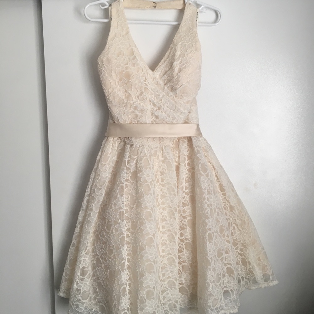 Mori Lee Champagne Halter Dress